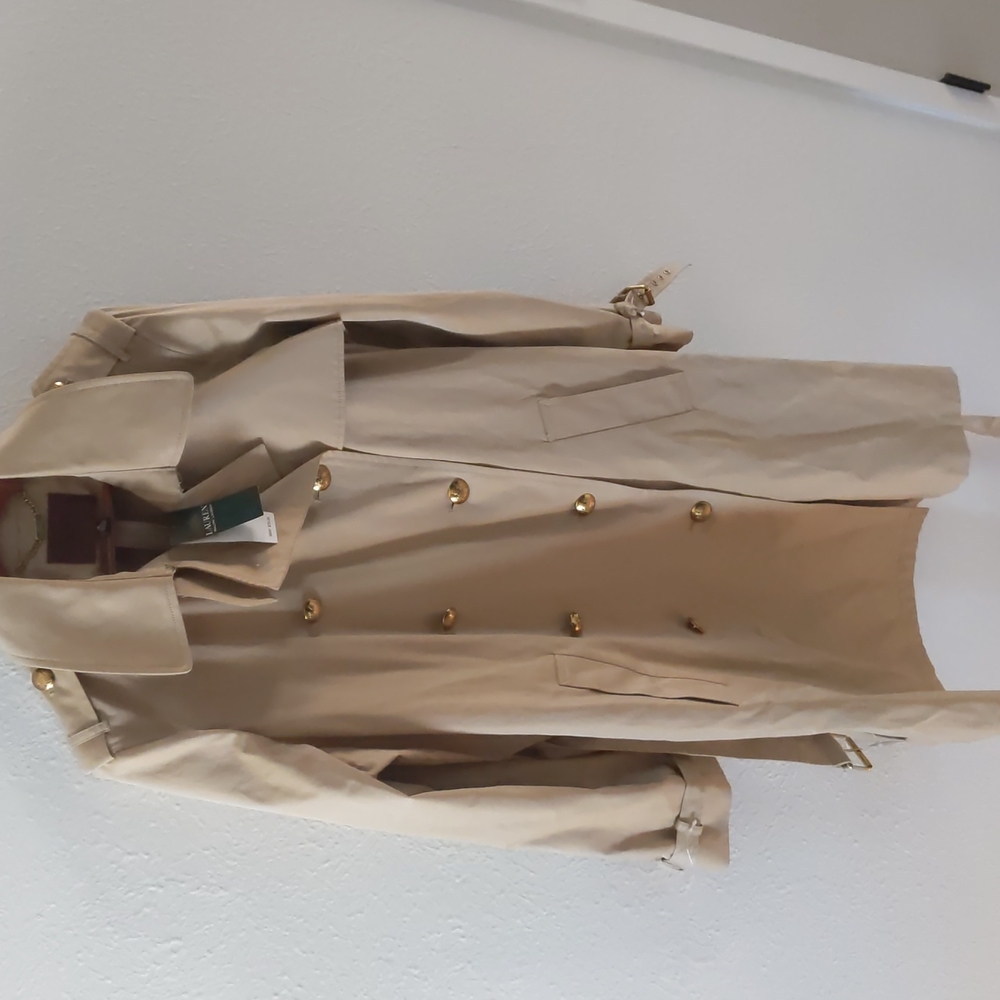 NWT Lauren Ralph Lauren Classic Tan Trench Coat with Gold Hardware size 16